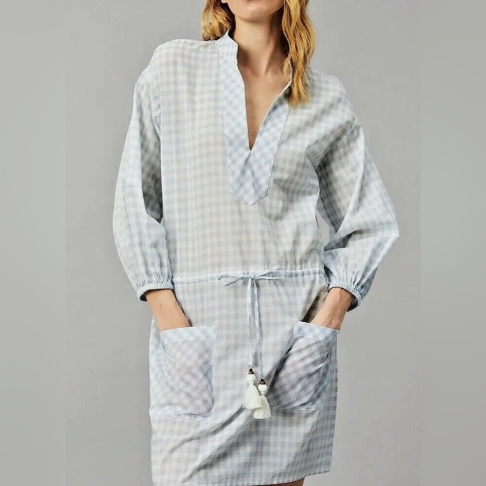 Tory Burch Tunic Dress Swim Blue Gingham Size XS New